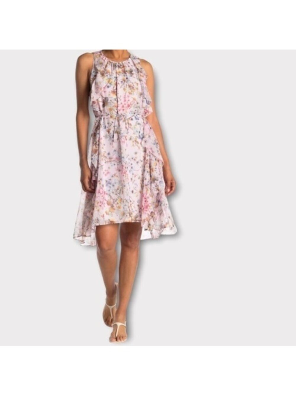 Ted Baker NWT Jasmin Frill Dip Hem Pink Floral Ruffle Sleeveless Dress MSRP $267